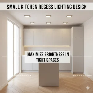 Minimalist recessed lighting layout for a small kitchen designed to maximize brightness in tight spaces.