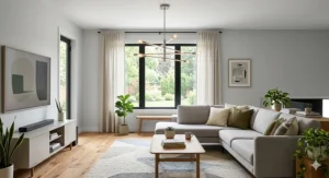 Sleek, minimalist LED affordable living room chandeliers with a brushed nickel finish.