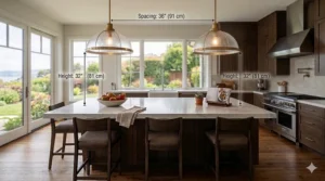 Graphic showing the 6-inch minimum clearance between the edge of the island and the pendant light fixture.