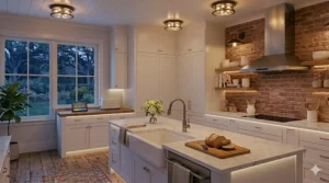 A low-profile rustic metal flush mount ceiling light with smart home connectivity.