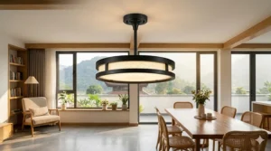 Illustration of a semi-flush mount light fixture showcasing the small downrod or stem that creates a gap below the ceiling.