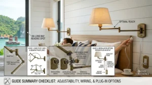 Infographic checklist detailing how to choose the right swing arm wall sconces for reading.
