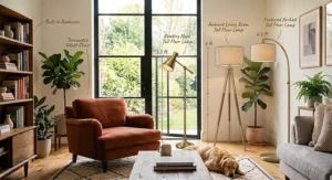 A scale illustration comparing different heights of tall floor lamps for living room ceilings.