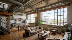 Matching style when choosing ceiling light type for an industrial loft apartment.