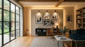 An infographic detailing how to layer living room lighting following core interior design principles.