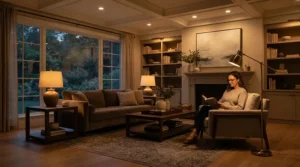 An illustration explaining how to layer living room lighting using a proven three-layer design strategy.