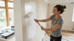 An image highlighting living room too dark solutions, specifically painting walls in soft, reflective white tones to maximize brightness.