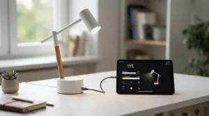 A contemporary USB bedside lamp with charging port featuring a modern USB-C connection for fast device charging.